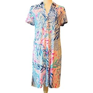 Lilly Pulitzer Vibrant Blue and Pink Midi Dress Size Medium